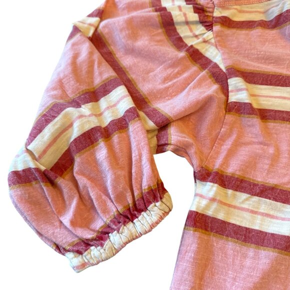 NWT Pilcro Pink Striped Button-Down Collared Shirt With Puff Sleeves Size Small - Picture 5 of 8